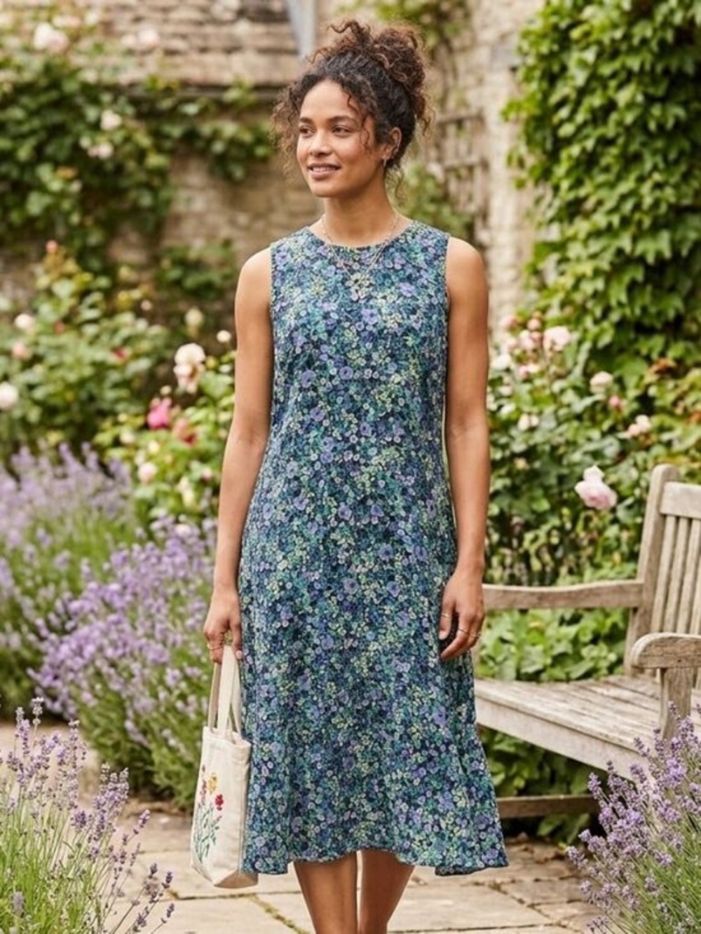 LOFT Sleeveless Blue & Green Floral Midi Dress